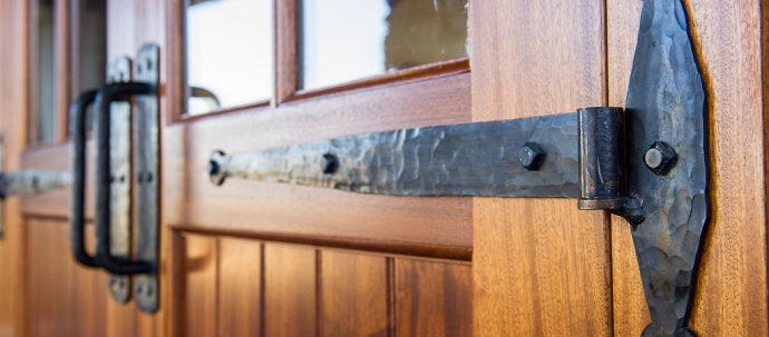 decorative forged iron hinge close up 