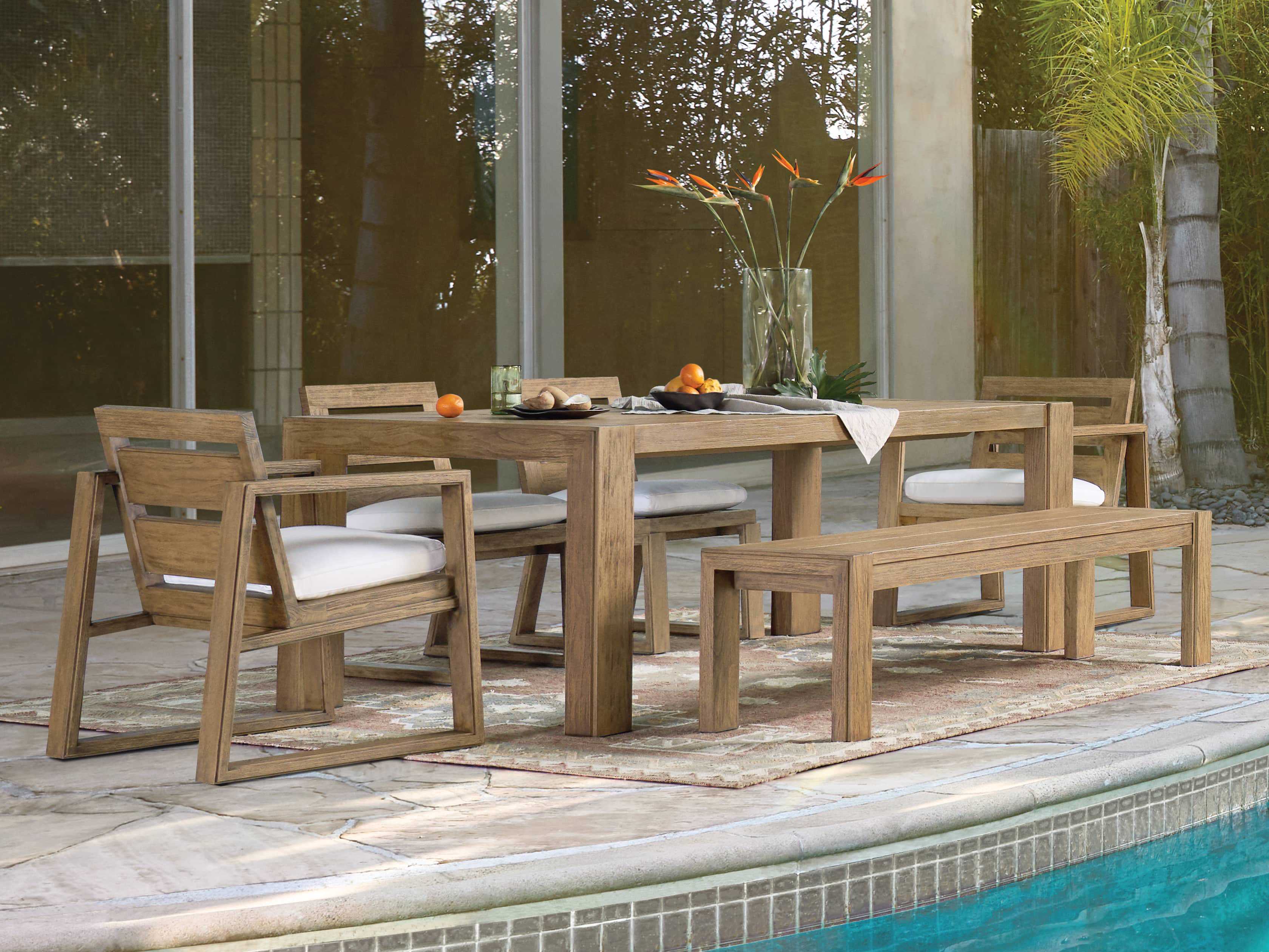 teak outdoor dining set with benches